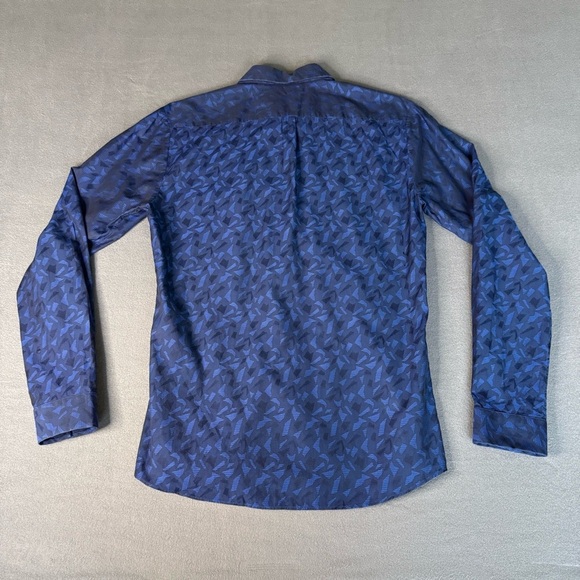 HUGO Boss Slim Medium Navy Pattern Button Down Men’s Cotton Shirt - Picture 9 of 14